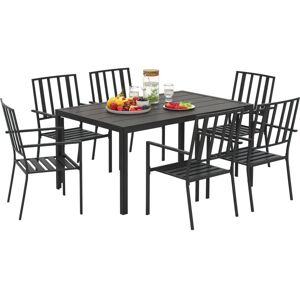 Outsunny - 7 PCs Garden Dining Set w/ Stackable Chairs and Metal Top Table, Black