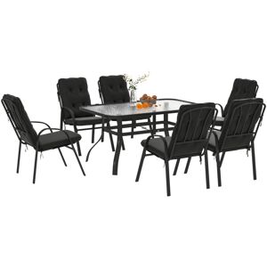 Outsunny - 7 PCs Garden Dining Set w/ Umbrella Hole & Cushion, Black