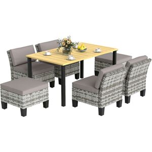 Outsunny - 7 pcs Rattan Garden Dining Set with Cushions, Umbrella Hole, Grey