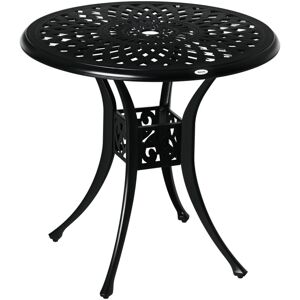 78 cm Round Garden Dining Table with Parasol Hole, Black - Outsunny