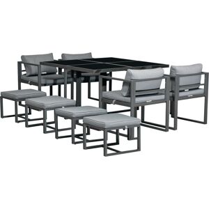 Outsunny - 9PCs Patio Dining Sets 4 Chairs 4 Ottoman Cushioned Seating and Back