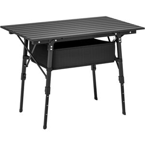 Outsunny - Folding Camping Table w/ Adjustable Height, Storage Basket, Black
