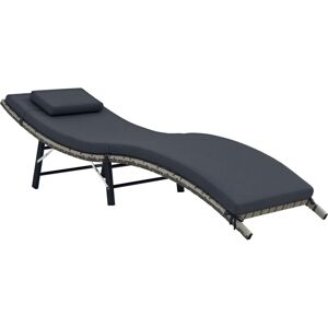 Outsunny - Folding Rattan Sun Lounger Outdoor Chair with Cushion and Pillow Grey
