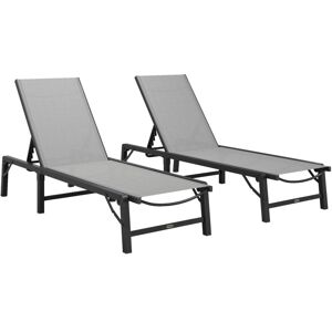 Outsunny - Folding Sun Lounger Set of 2, 5-Position Reclining Sun Bed, Grey