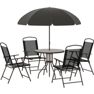Outsunny - 6 Piece Patio Dining Set with Garden Umbrella 4 Folding Chairs Black