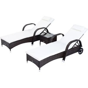 Outsunny - 3 pcs Rattan Lounger Recliner Bed Garden Furniture Set w/ Side Table