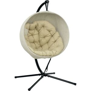 Outsunny Hanging Egg Chair Outdoor Indoor Swing Chair, Folding Basket, Khaki