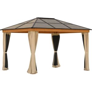 Outsunny - Hardtop Gazebo Polycarbonate Canopy with Nettings and Sidewalls Khaki