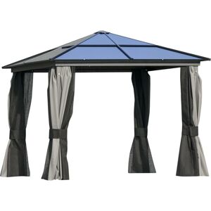 Outsunny - 3x3(m) Aluminium Hardtop Gazebo Canopy w/ Polycarbonate Top, Curtains