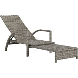 Outsunny - pe Rattan Sun Lounger with 4-Level Adjustable Backrest, Mixed-grey