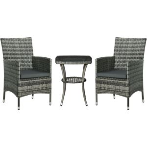 Outsunny - Rattan Bistro Set Garden Chair Table Patio Outdoor Mixed Grey