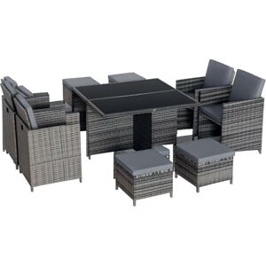 Outsunny Rattan Dining Set Garden Furniture Cube Table Chair Stool Cushion Seat Grey