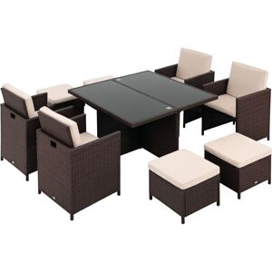 Rattan Dining Set Garden Furniture Cube Table Chair Stool Cushion Seat Khaki - Outsunny