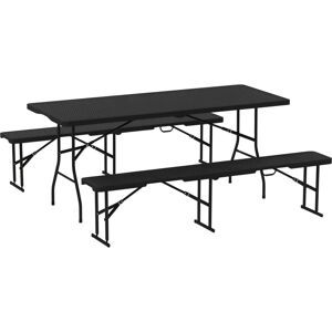 Outsunny - Rattan Effect Folding Picnic Table and Bench Set w/ Handles, Black