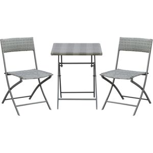 Outsunny - 3PC Bistro Set Rattan Furniture Garden Folding Chair Table Grey