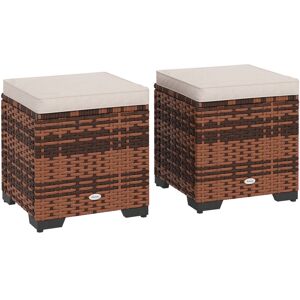 Outsunny - Set of 2 Rattan Footstool, Storage Ottoman w/ Cushions, Beige
