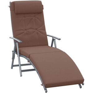 Outsunny - Sun Lounger Steel Frame Outdoor Folding Chaise Texteline Lounge Chair Recliner with Headrest & 7 Levels Adjustable Backrest Brown