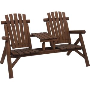 Outsunny Wood Patio Bench 2 Seats w/ Centre Coffee Table, Carbonized