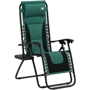 Outsunny - Zero Gravity Lounger Folding Recliner Chair w/ Cup Holder Green