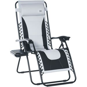 Outsunny - Zero Gravity Lounger Folding Recliner Chair w/ Cup Holder Light Grey