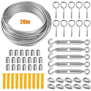 LINGHHANG Awning Fixing Kit, Shade Sail Hardware Kit with 20m Wire Rope, Stainless Steel Shade Sail Fixing Kit for Garden