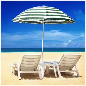 Green Bay - Patio Garden Beach Parasol Sunshade Sun Umbrella Outdoor Tilting Folding Green-White 180cm