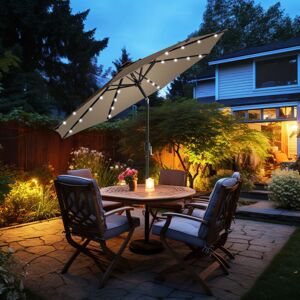 GREEN BAY Patio Garden Parasol LED Lights Sun Shade Round Umbrella with Crank Tilt 2.7M Taupe