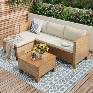 PHIVILLA Phi villa Rattan Garden Furniture 3 Pieces with Outdoor Coffee Table, l Shaped Patio Wicker Corner Sofa Sectional Furniture Set with Thickened