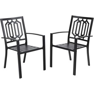 Phivilla - Metal Patio Outdoor Dining Chairs Set of 2 Stackable Bistro Deck Chairs for Garden Backyard Lawn, Classic Black2