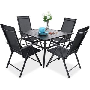PHIVILLA 4 Seater Garden Dining Table and Chairs Set 4 Patio Set Furniture Metal Garden Table and Aluminum Recliner Chair Black (Black)