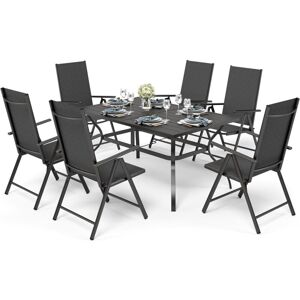 PHIVILLA 6+1 Garden Table and Chairs Set of 6 Patio Seating Folding Chair 6X Adjustable with 7 Seating Positions and Metal Dinning Table Garden Furniture Sets