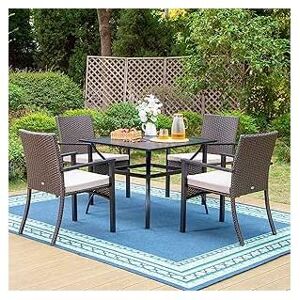 Patio Furniture Set of 4 Metal Table and Rattan Chairs Outdoor Balcony Garden Table and Chairs All Weather (4+1) - Phivilla