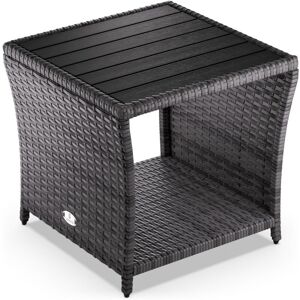 Casaria Polyrattan Garden Side Table wpc Table Top 45x45x40cm 80kg Load Capacity Weatherproof Outdoor Patio Deck Balcony Furniture Coffee Table Adjustable