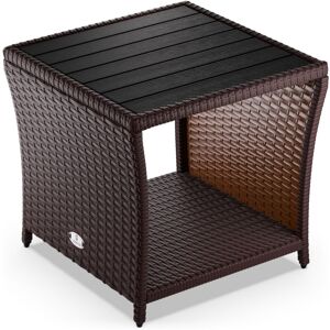 Casaria Polyrattan Garden Side Table wpc Table Top 45x45x40cm 80kg Load Capacity Weatherproof Outdoor Patio Deck Balcony Furniture Coffee Table Adjustable
