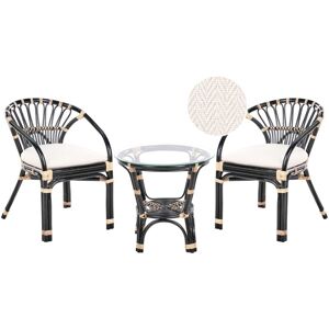 Beliani - Rattan Bistro Set 2 Chairs with Cushions Table Handmade Black Pecorini