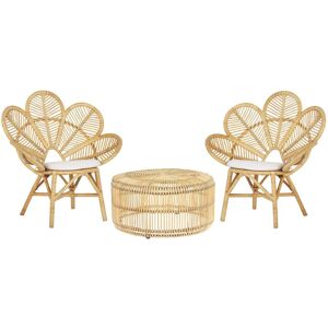 Beliani - Bistro Set Boho Rattan 2 Chairs 1 Coffee Table Beige Florentine / Limni