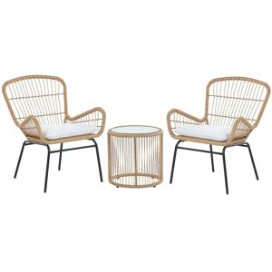 Beliani - Modern Outdoor Rattan Bistro Set 2 Chairs with Grey Cushions Round Table Labico
