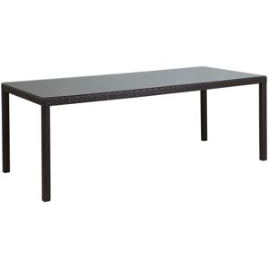 Beliani - Outdoor Rectangular Brown Wicker Dining Table with Glass Top Italy