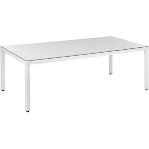 Beliani - Modern Outdoor Garden Dining Table Faux Rattan White Glass Tabletop 220cm Italy
