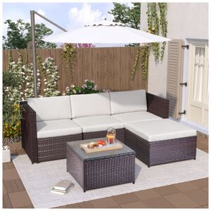 Dewdat - Rattan Garden Furniture Patio Lounge Set – Garden Corner Sofa Set with Glass Topped Table, Side Storage, Grey - brown