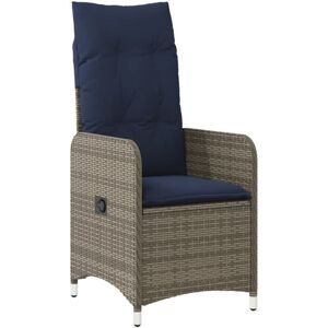 Reclining Garden Chair with Cushions Grey Poly Rattan vidaXL