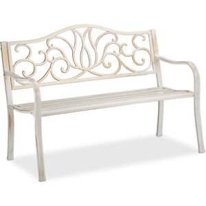 Relaxdays antique-looking garden bench, 2 seater, outdoor seating, park bench, steel, 127.5 x 63 x 90 cm, white-bronze