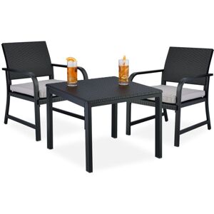 Relaxdays - Balcony Furniture Set, 3-piece, 1 table & 2 Chairs, Garden, Patio, in Rattan Look, Steel & Plastic, Black