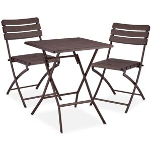 Relaxdays - Balcony Furniture Set, 3-piece, 1 table & 2 Chairs, Foldable, Garden Set in Wood Look, Steel & Plastic, Brown