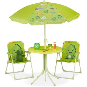 Relaxdays - Children's Camping Furniture Set with Parasol, Folding Chairs & Table, Kids' Garden Ensemble, Monster, Green
