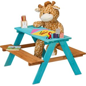 Relaxdays Children's Picnic Table, Garden Bench for Kids, HWD: 51 x 90 x 78 cm, Seating for 4 Kids, Wood, Blue/Brown
