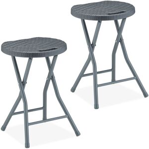 Relaxdays Folding Stool, Set of 2, Rattan Design, Garden & Balcony, Foldable Outdoor Chair, HxWxD: 46 x 32 x 29 cm, Grey