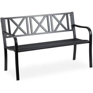 Relaxdays - garden bench, 2 seater, outdoor seating, made of durable steel, 80.5x127x63 cm (LxWxH), in black