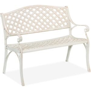 Relaxdays - Garden Bench, 2-Seater, Balcony & Patio, Cast Aluminium, 83x103x64 cm, Antique, Outdoor Furniture, White/Gold