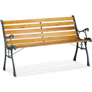 Relaxdays - Garden Bench, 2-Seater, Wooden Slats, Cast Iron, Outdoor Balcony & Patio Seating hwd 73.5x126x52.5 cm, Natural